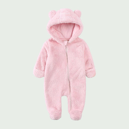 Combinaison Hiver Bébé en Polaire Beige  – À Capuche, Ultra Douce, Avec Fermeture Éclair