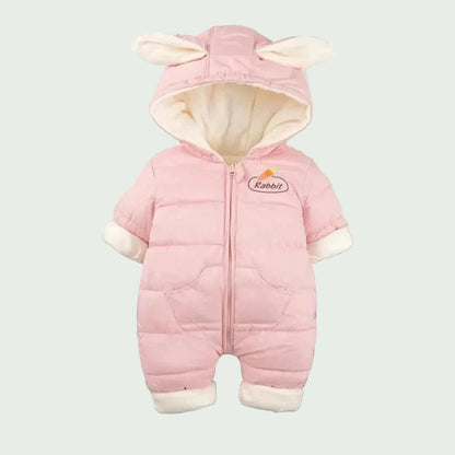 Combinaison Hiver Bébé Mauve – Combinaison Chaude en Velours avec Capuche Lapin, Garçon & Fille