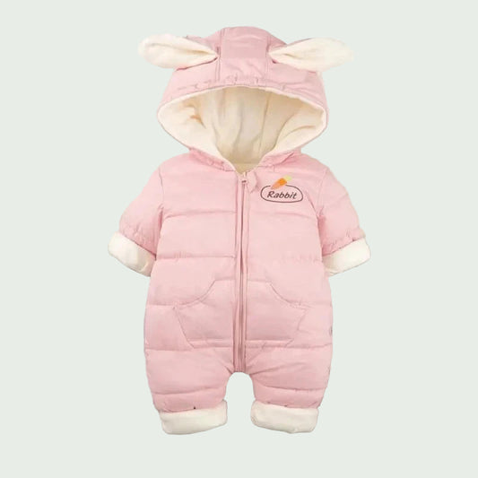 Combinaison Hiver Bébé Rose – Combinaison Chaude en Velours avec Capuche Lapin, Garçon & Fille