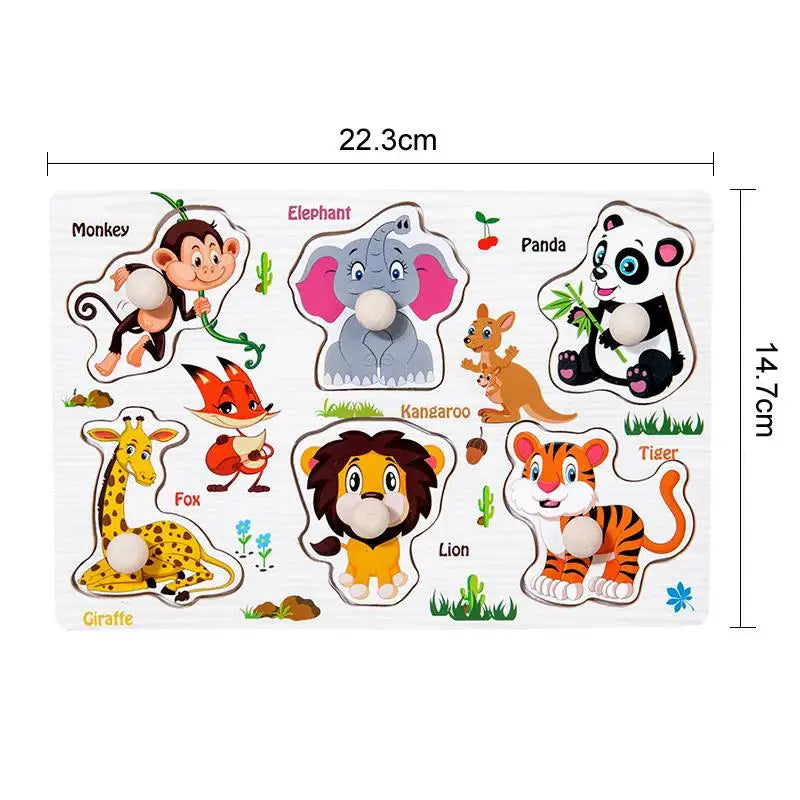 Puzzles à Saisir Montessori en Bois – Animaux, Véhicules & Fruits – Jouets Éducatifs 3D