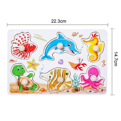 Puzzles à Saisir Montessori en Bois – Animaux, Véhicules & Fruits – Jouets Éducatifs 3D