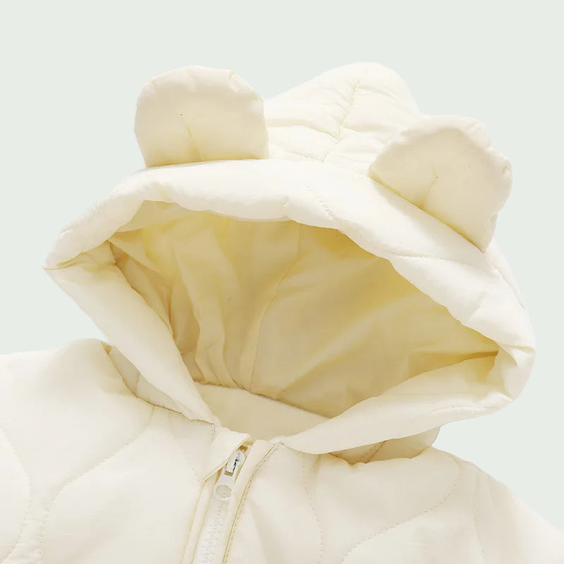 Combinaison Hiver Bébé Doublée Fourrure Verte – Motif Ourson, Chaude & Douce pour Garçon et Fille