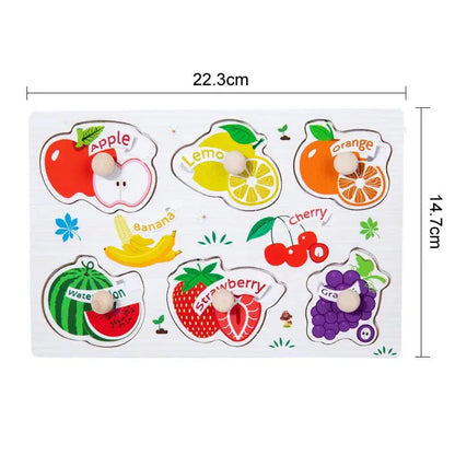 Puzzles à Saisir Montessori en Bois – Animaux, Véhicules & Fruits – Jouets Éducatifs 3D