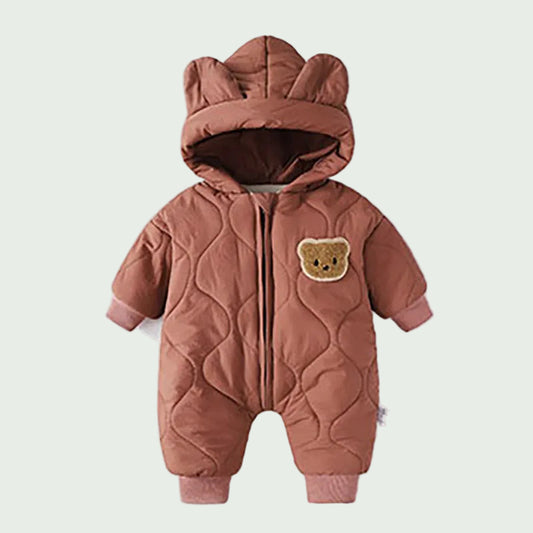 Combinaison Hiver Bébé Doublée Fourrure Marron – Motif Ourson, Chaude & Douce pour Garçon et Fille
