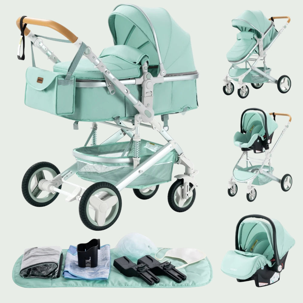 Poussette 3 en 1 Bébé – Landau de Voyage Portable, Pliage Facile, Cadre Aluminium