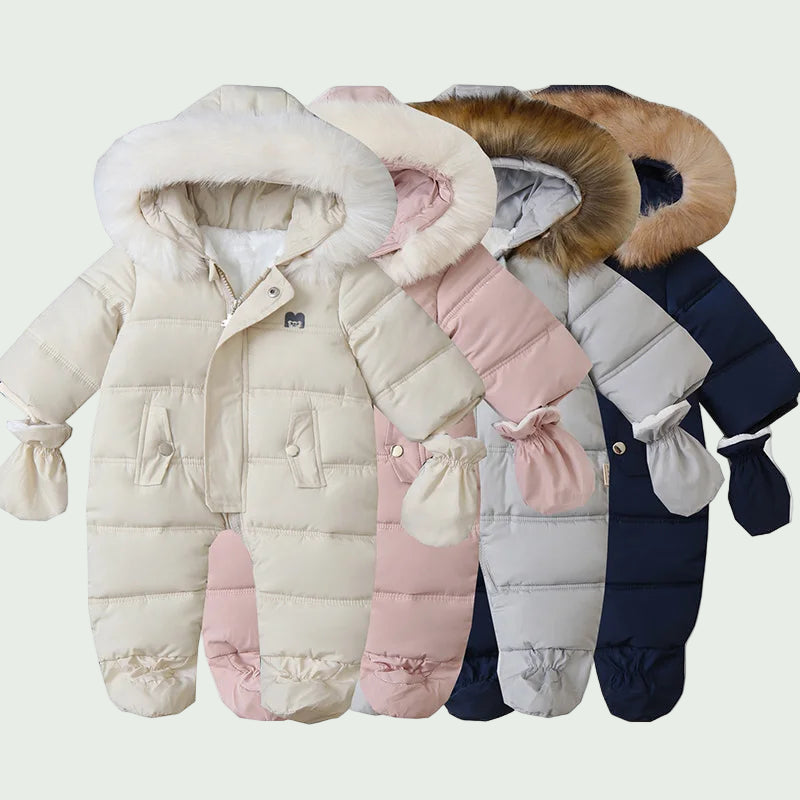 Combinaison Hiver Bébé en Velours Chaud Rose – À Capuche, 0 à 2 Ans, Garçon & Fille