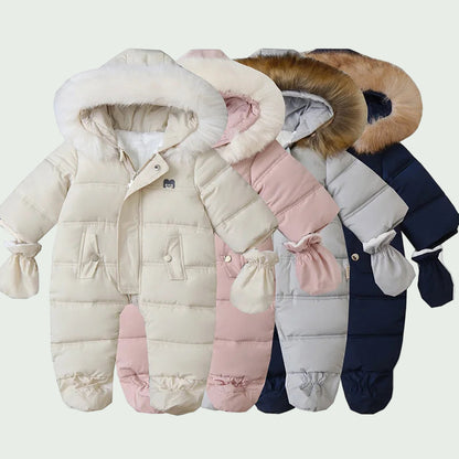 Combinaison Hiver Bébé en Velours Chaud Rose – À Capuche, 0 à 2 Ans, Garçon & Fille