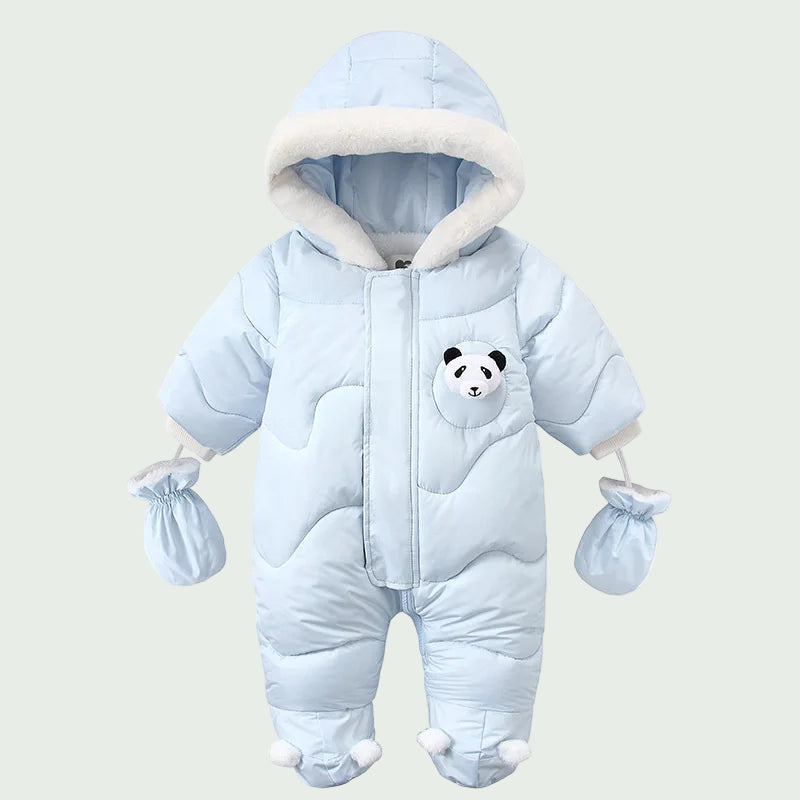Combinaison Hiver Bébé en Velours Grise – Motif Ours Cartoon au Dos, Ultra Chaude pour Garçons & Filles