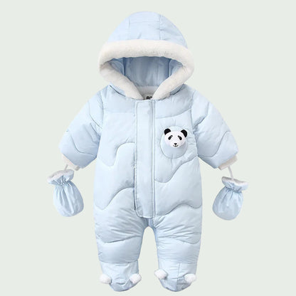 Combinaison Hiver Bébé en Velours Grise – Motif Ours Cartoon au Dos, Ultra Chaude pour Garçons & Filles