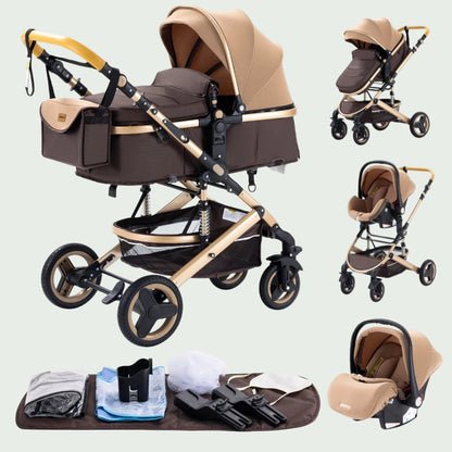 Poussette 3 en 1 Bébé – Landau de Voyage Portable, Pliage Facile, Cadre Aluminium